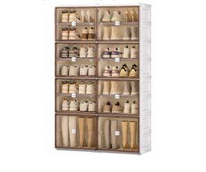 Y119-BINSIO Shoe Storage Cabinet 7 Tiers for 28 Pairs, Collapsible Shoe Racks Organizer, Easy Assemble Foldable Shoe Boxes, One Piece Portable White P