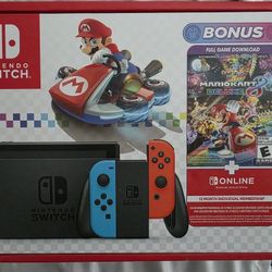 NINTENDO SWITCH WITH MARIO KART 8 DELUXE AND ONLINE