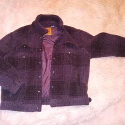 💥MENS PURPLE PLAID COZY VINTAGE RELAXED FIT SHERPA TRUCKER JACKET💥
