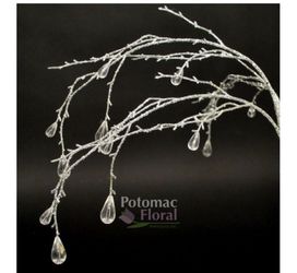 New Silver Glitter Crystal Hanging Floral Decoration 32” 