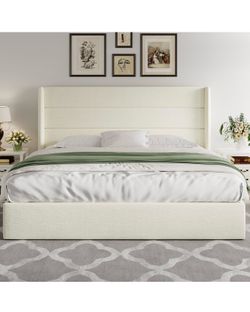 King size Allewie Modern Upholstered Wingback Storage Bed brand new in the box
