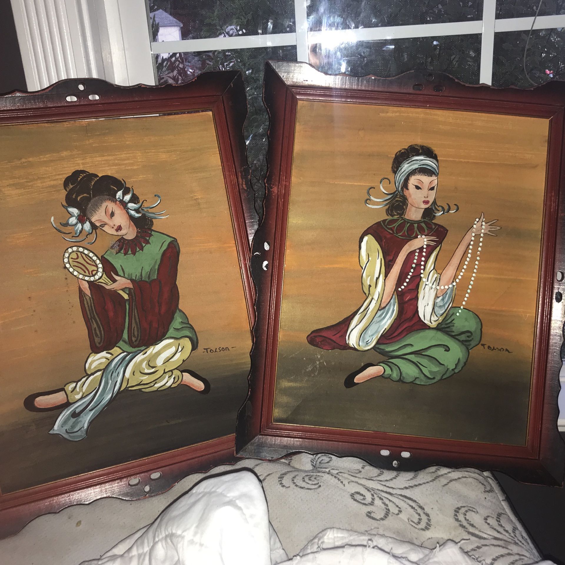 2 Vintage Japanese Tolson Paintings 