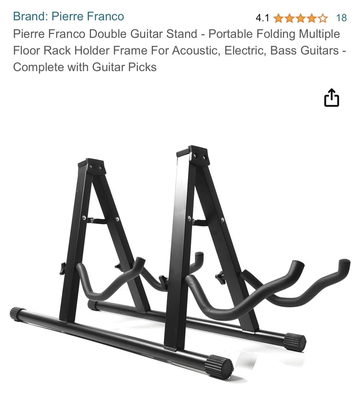 Pierre Franco Double Guitar Stand, Folding Rack Holder Frame, Acoustic, Electric, Bass Guitars NEW