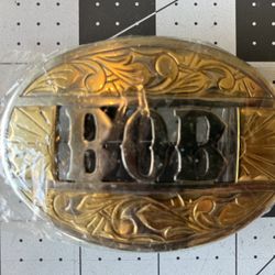 “Bob “ New Vintage Metal Personalized Belt Buckle, Gold And Silver Tone