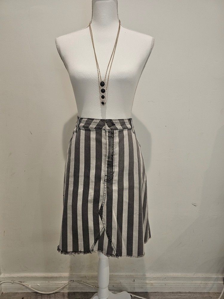 Stripe Black And White Denim Skirt
