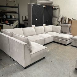 Fabric Modular Sectional with Storage Ottoman