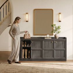 SICOTAS Dark Gray Wood Shoe Storage Cabinet