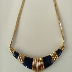 1980s Enamel Gold Toned Choker Herringbone Chain