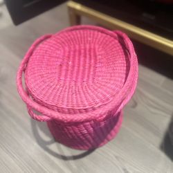 Pink Woven Basket Bag 