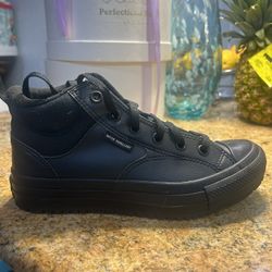 All Star Hi Leather Brand New Bk/bk No Box Size 6.5 Boys 8.5 Lady  