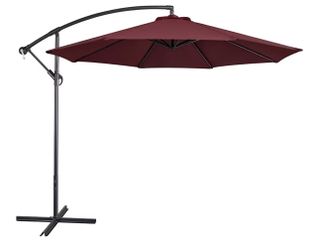 10FT Patio Offset Umbrella - Cantilever Hanging Outdoor Umbrellas w/UV Protection & 8 Ribs & Handy Crank & Cross Base for Market/Garden/Lawn/Deck/Back