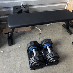 Dumbbells and bench 10-55lb