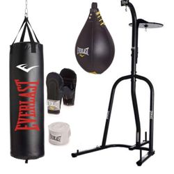 Black Everlast Punching Bag,  Almost New, W/ Speed Bag