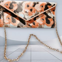 Aldo Women’s Floral Envelope Clutch Purse with Gold Chain Strap Evening Bag Handbag