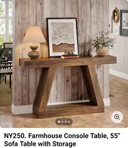 NY250. Farmhouse Console Table, 55" Sofa Table with Storage