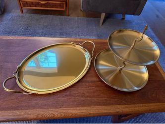 Snake Tiered Divided Gold Tone Server & Cocktail Serve Tray W/Snake Handles by Threshold