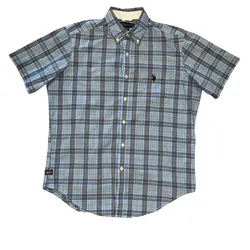 U.S. Polo Assn Blue Plaid Short-Sleeve Button-Up Shirt – Men’s Medium, NWOT