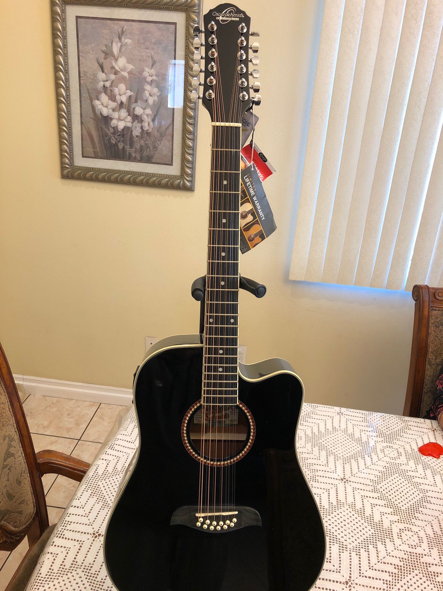 Oscar Schmidt 12 string electric acoustic guitar with built in tuner