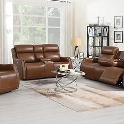 “BRAND NEW” Victor (Power Leather) 3pcs Power Reclining Sofa, Loveseat and Recliner