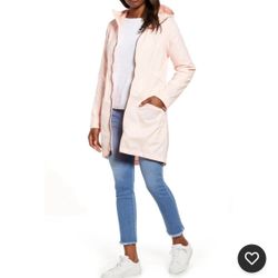 The north face baby pink button down zip up hooded long rain coat jacket XL