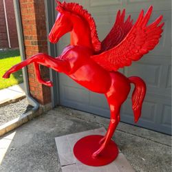 Mobile Red Pegasus Flying Horse Statue – Aluminum Ranch & Outdoor Décor