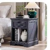 Rustic Farmhouse Style Nightstand with Charging Station, Drawer