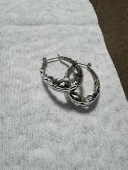 Silver Hoop Earrings with Scroll Engraving