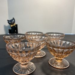 Jeannette Vintage 1936 To 1946 6 Dessert Bowls Windsor Diamond Pink Depression