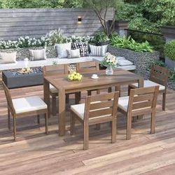 Assembled New 7-Piece Outdoor Patio Dining Set Acacia Wood Outdoor Dining Table and Chairs Set