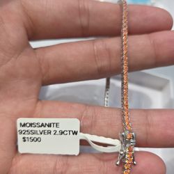 2.9 Carat SWEET orange Moissanite Daimond 2mm Bracelet + Earings To Match Combo  