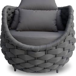 K373 $320 Patio Rope Accent Chair: Aluminum Single Seater Armchair - Large Woven Chair Cushioned - Modern Arm Chair Assembled - Assembled for 400lbs O