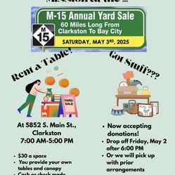 Spaces Available For M15 Garage Sale And Accepting Donations