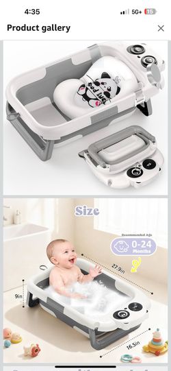 Foldable Baby Bathtub, Lightweight Bathtub for Infants to Toddlers with Soft Cushion & Thermometer, Portable Baby Tub Newborn to Toddler 0-24 Months(G