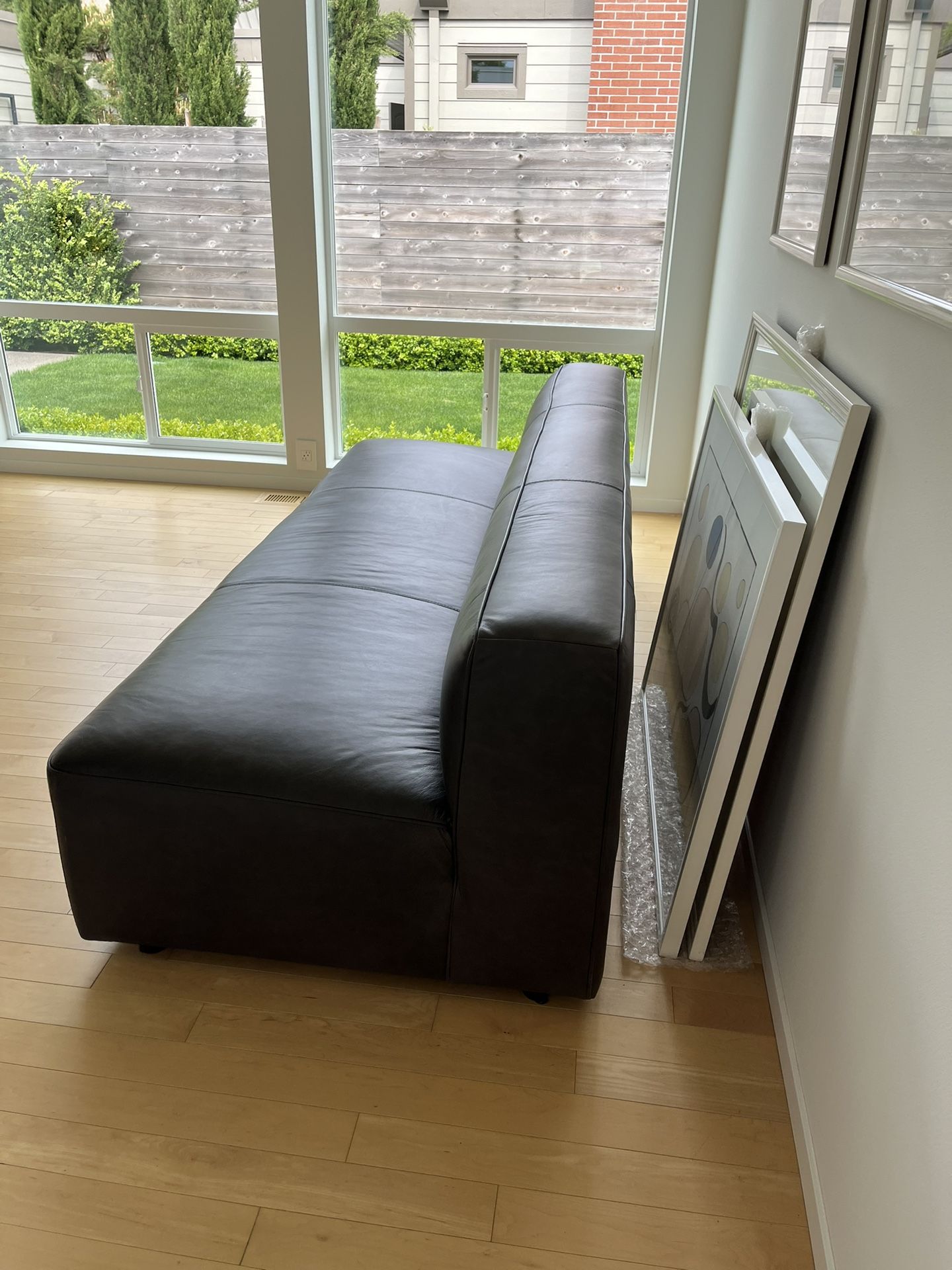 CB2 Lenyx Like New, Black Leather Couch