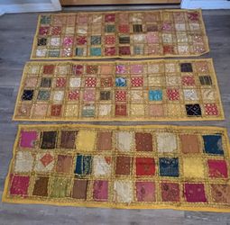 4 Yellow, Sequined, Sari-Style Table Runners (I also have 3 Identical Orange Runners Listed Separately)