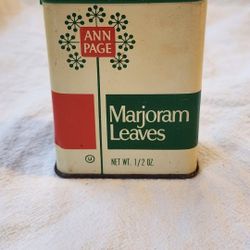 Vintage Ann Page Marjoram Leaves Spice Tin.  Approximately 3.25" x 2.5" x 1.25".  Excellent Condition!!  Almost full.  Please see all pictures as part