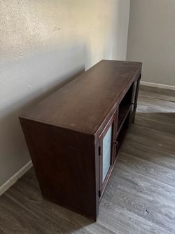 Dark Wood TV Stand with Glass Doors
