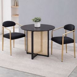 Modern ground black rattan dining table and 2Chairs
