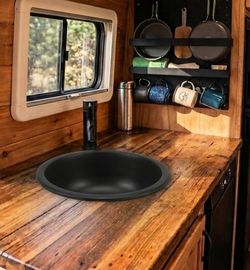 Round RV Kitchen Sink, Black Round RV 13" x 13"