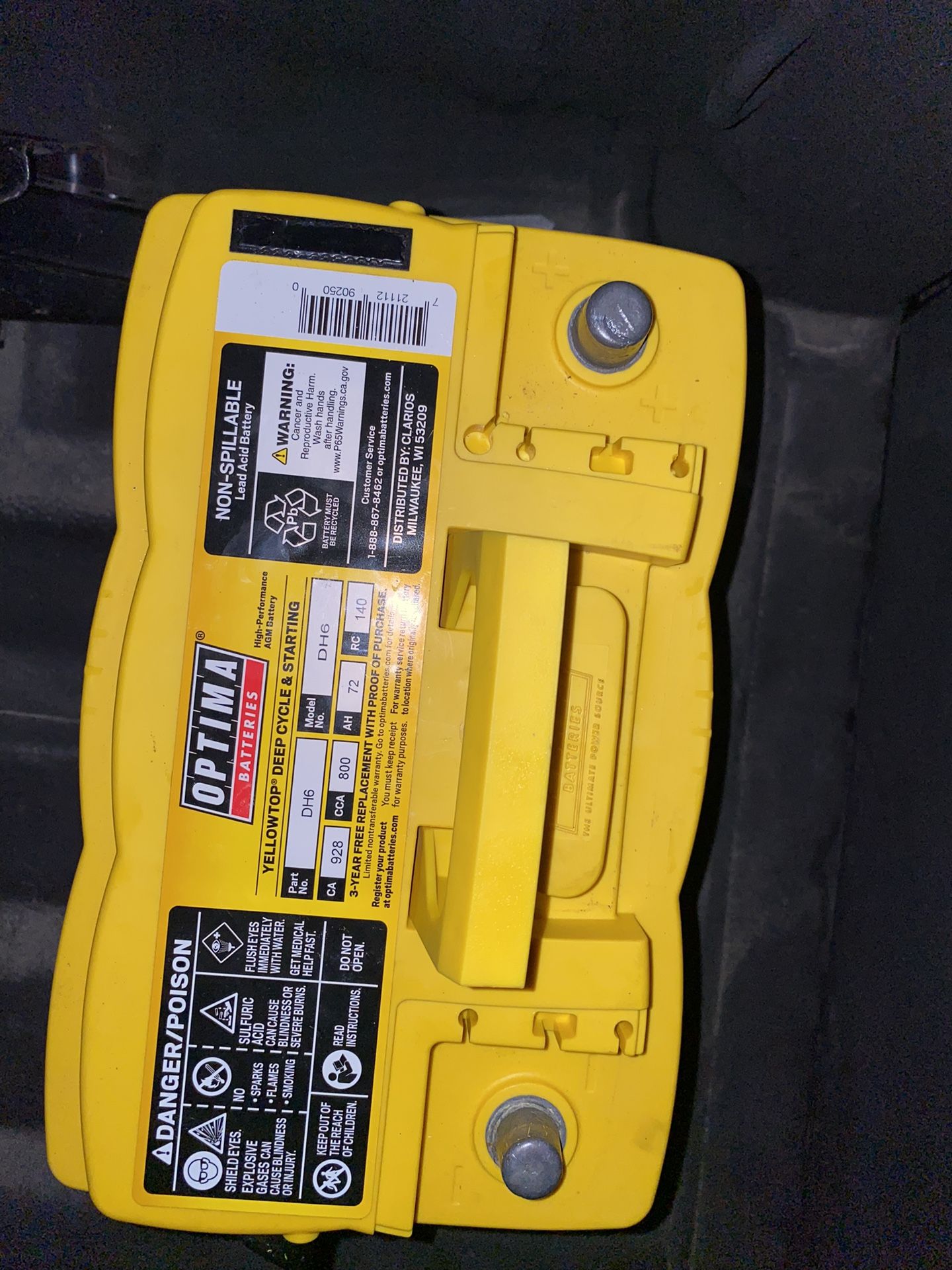 D6 Yellow Top Optima battery