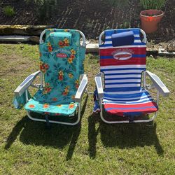 Set of 2 Tommy Bahama Folding Backpack Beach Chairs