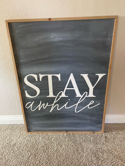 Chalkboard “Stay Awhile” Framed Print - Great for Entryway, Porch, Covered Patio, Guest Room, Lounge Area ( Large 47 1/2” x 35 1/2”)