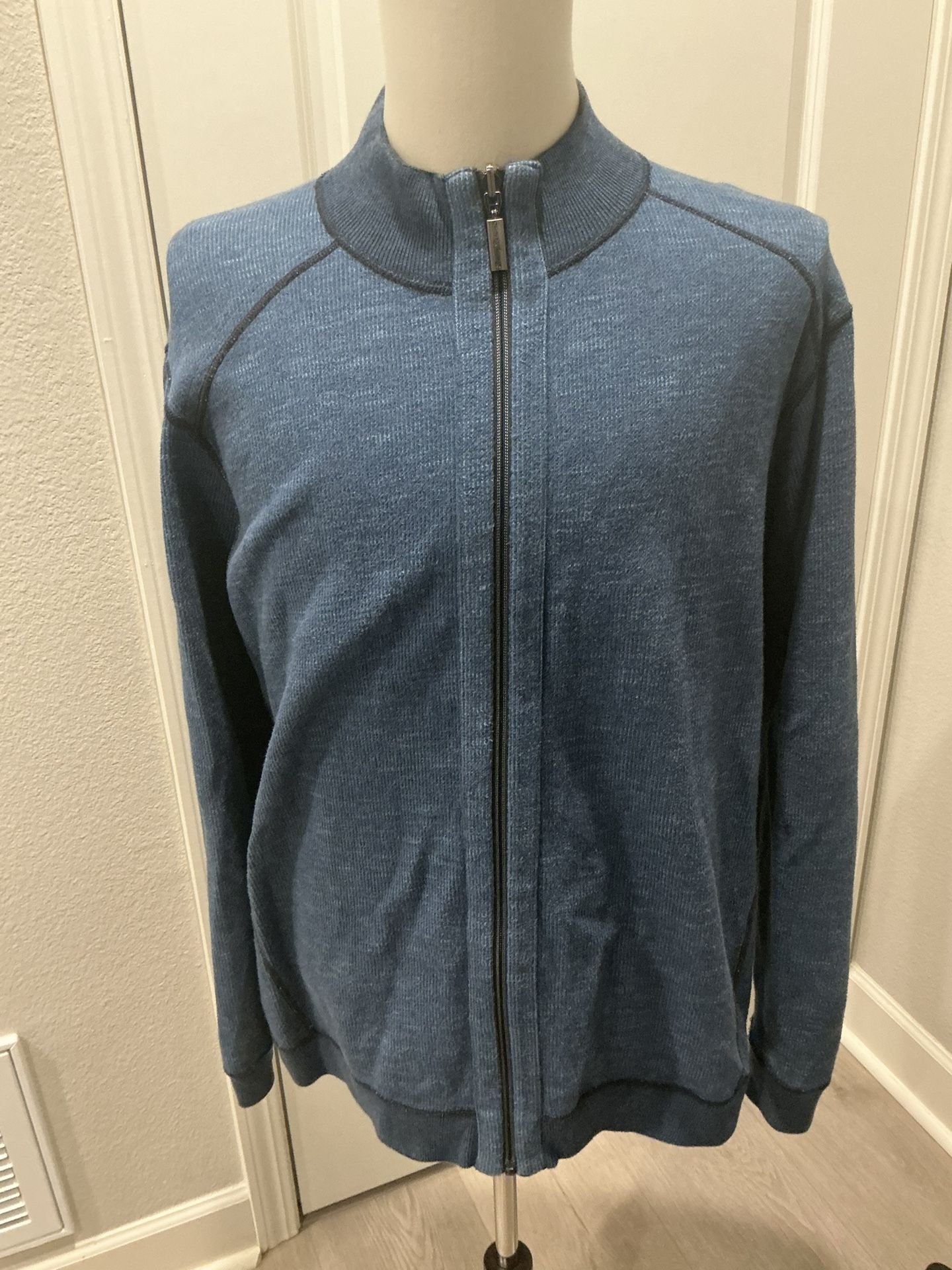 Tommy Bahama Men's Reversible Full Zip Sweater Blue Dark Gray XL