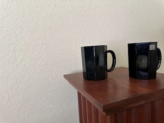 2 Vintage Arcoroc France "Octime" Black Glass Mugs