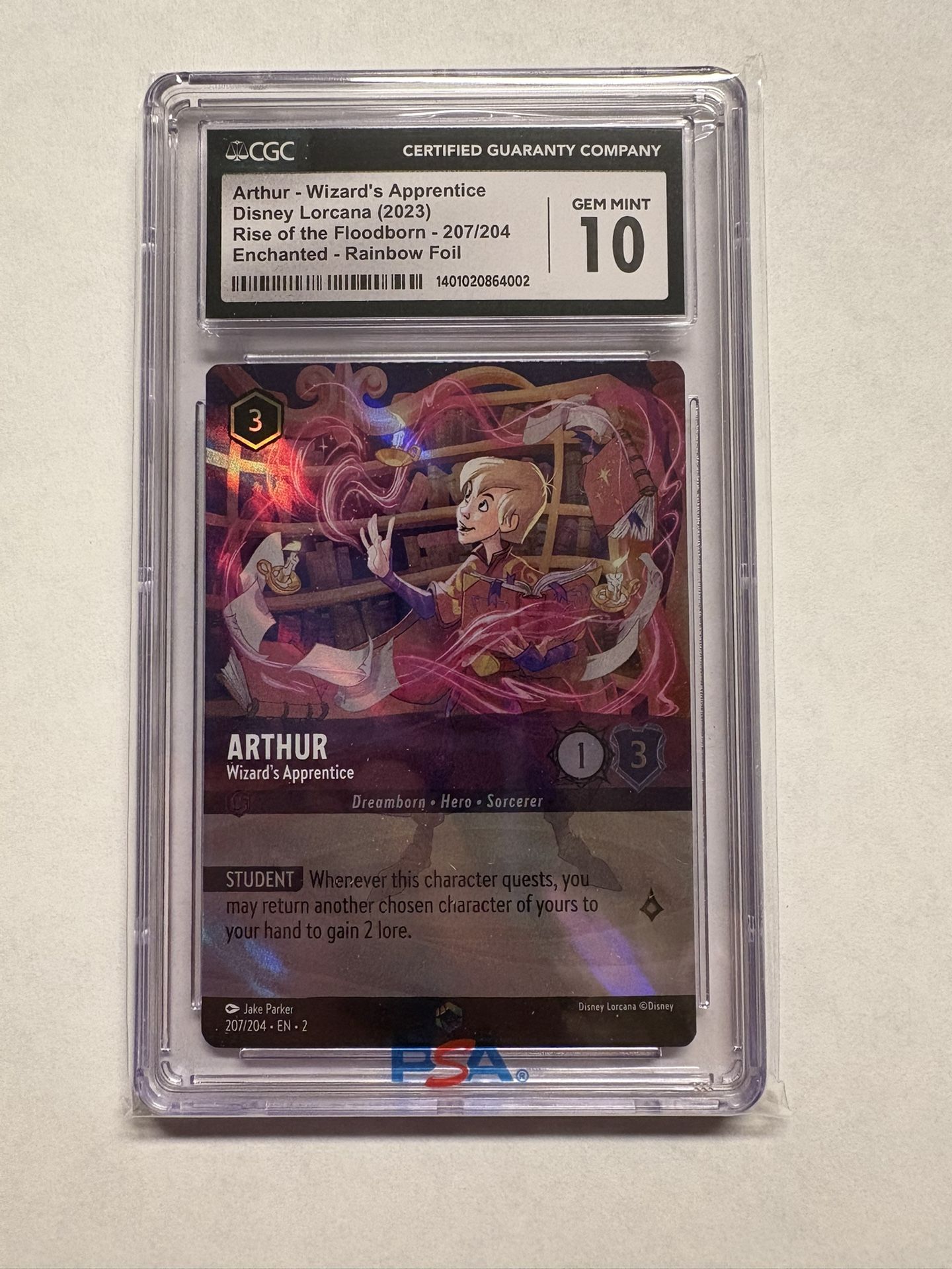 2023 DISNEY LORCANA ENCHANTED 2-RISE OF THE FLOODBORN #207 ARTHUR CGC GEM MINT 10