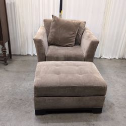 Plush Taupe Velvet Armchair with Matching Ottoman