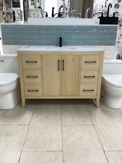 48” bathroom vanity cabinet new solid wood fully assembled Softclose drawers doors Quartz top sink attached ready for pick up today