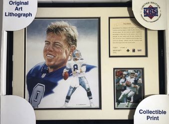 1995 Troy Aikman Dallas Cowboys framed and matted NFL Limited Edition Lithograph Print