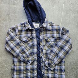 Boston Traders Hooded Flannel Jacket Mens Large Plaid Quilt Lined Heavy