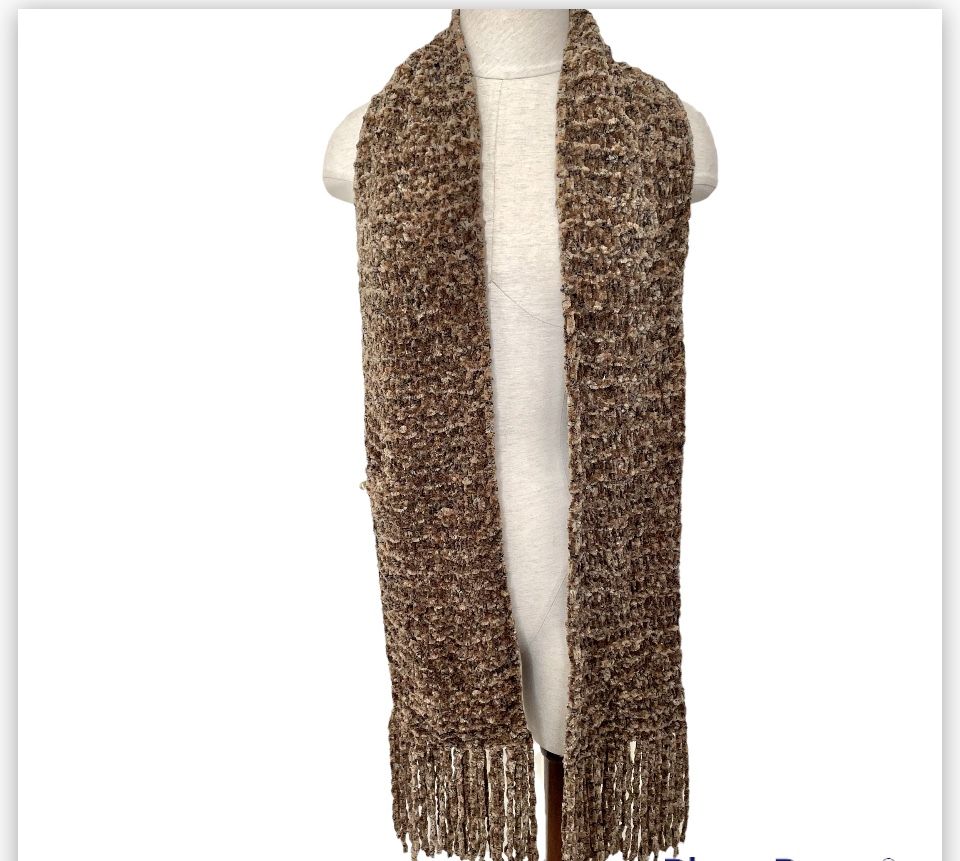 Long Brown Knitted Scarf With Fringe 